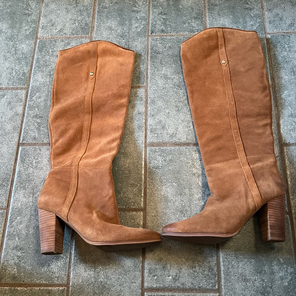 Guess Tall Suede Knee Boots in Cognac Brown